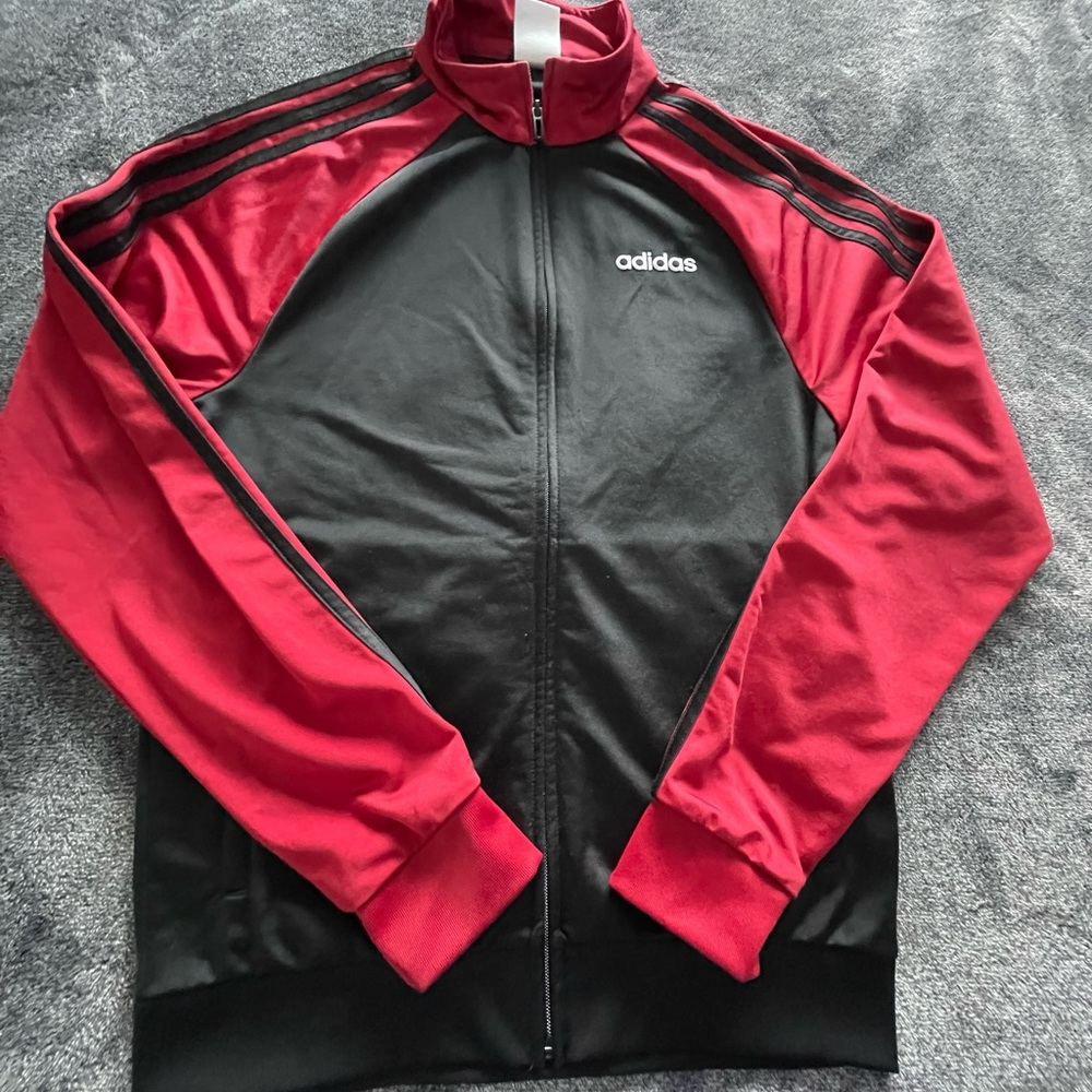 Adidas Full Zip Mens Small Long Sleeve Black/Burgundy Track Jacket